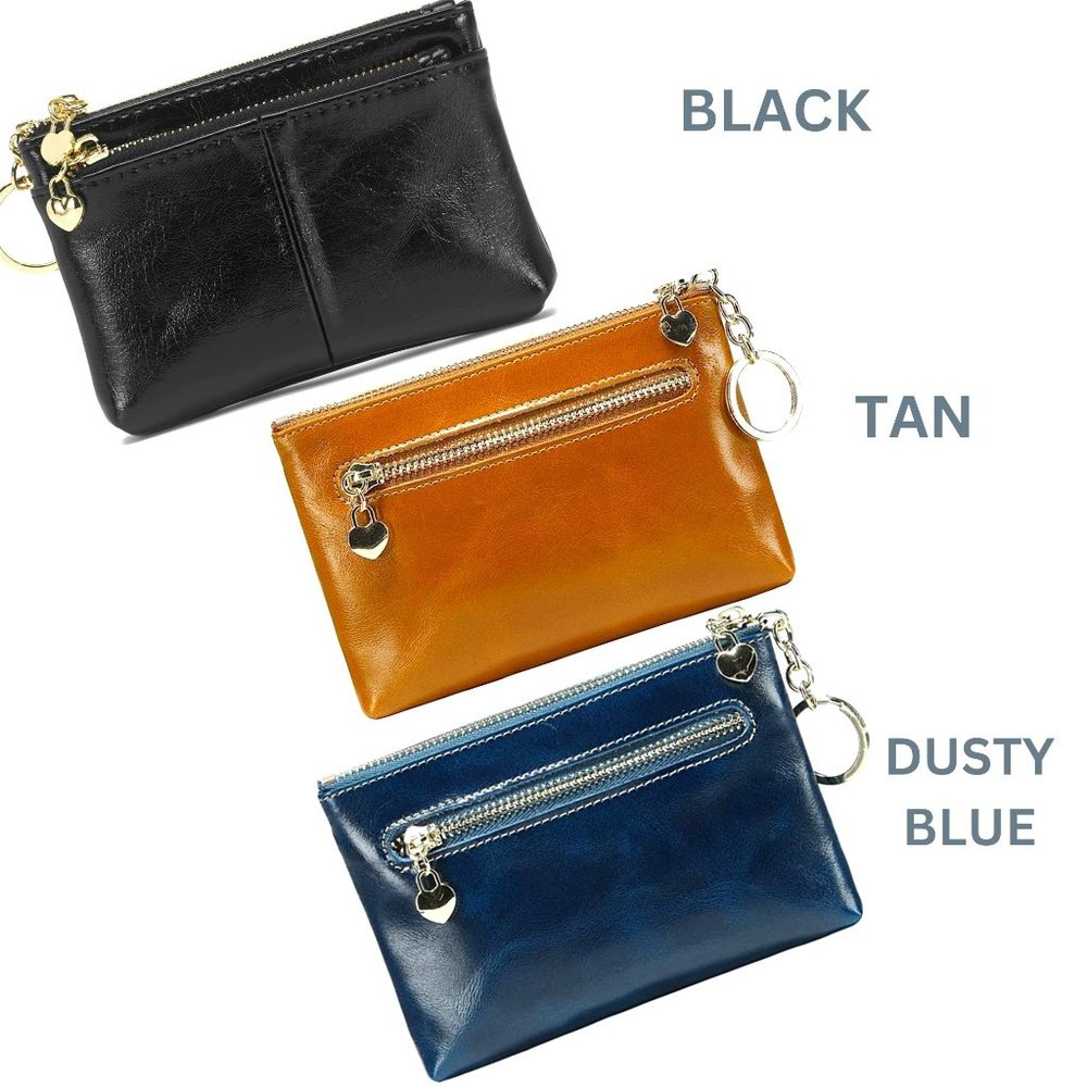 Mini Coin Purse W/ Key Ring Triple Zipper Fashion, PU Leather Card Holder Wallet